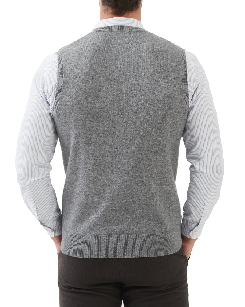Kallspin Men's Wool Blended Vest Sweater Relaxed Fit V Neck Sleeveless Knitted Pullover (Light Grey, X-Large) - Image 3